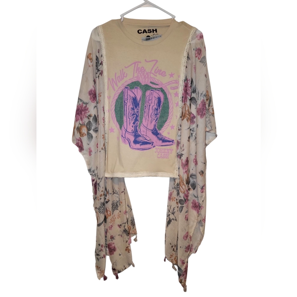 Floral Kimono with Graphic Tee